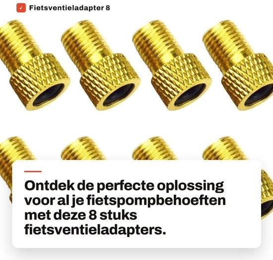Adattatore per valvole per bicicletta - 8 pezzi accessori per bicicletta - Qualità alta in ottone - Adattatore per valvole per pneumatici auto - Adatto per biciclette - Incluso...