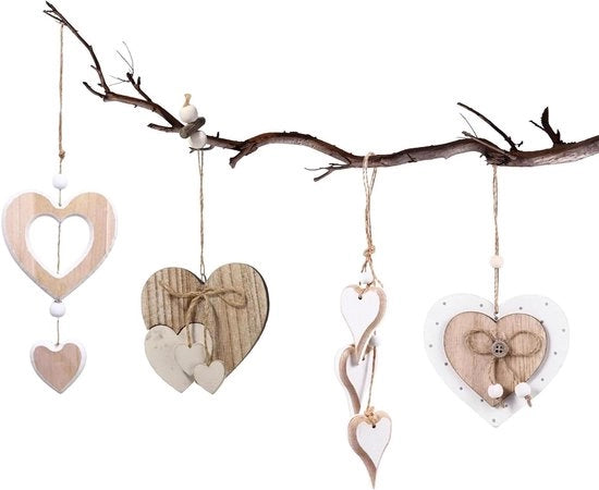 Hangers in legno 4 pezzi con disegno a cuore per decorazione di finestre - legno appeso accessori per la casa decorativo cuore per finestre soggiorno camera da letto salotto
