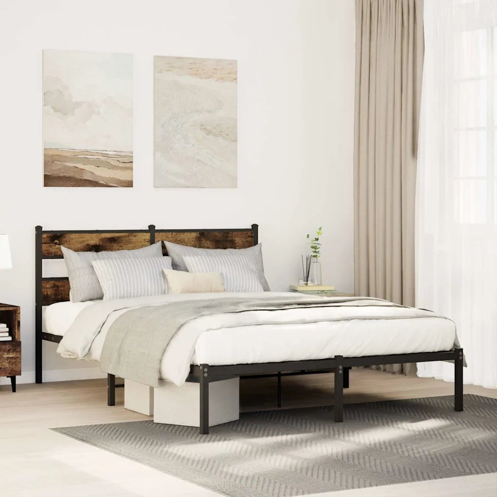 Letto matrimoniale | Letto per adulti | Giroletto senza Materaso in Metallo Rovere Fumo 135x190 cm