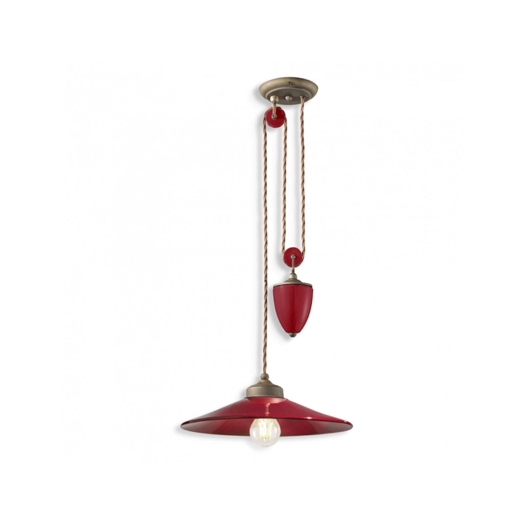 Lampadario Vintage Colors Saliscendi Ferro E Ceramica Bordeaux 1 Luce E27