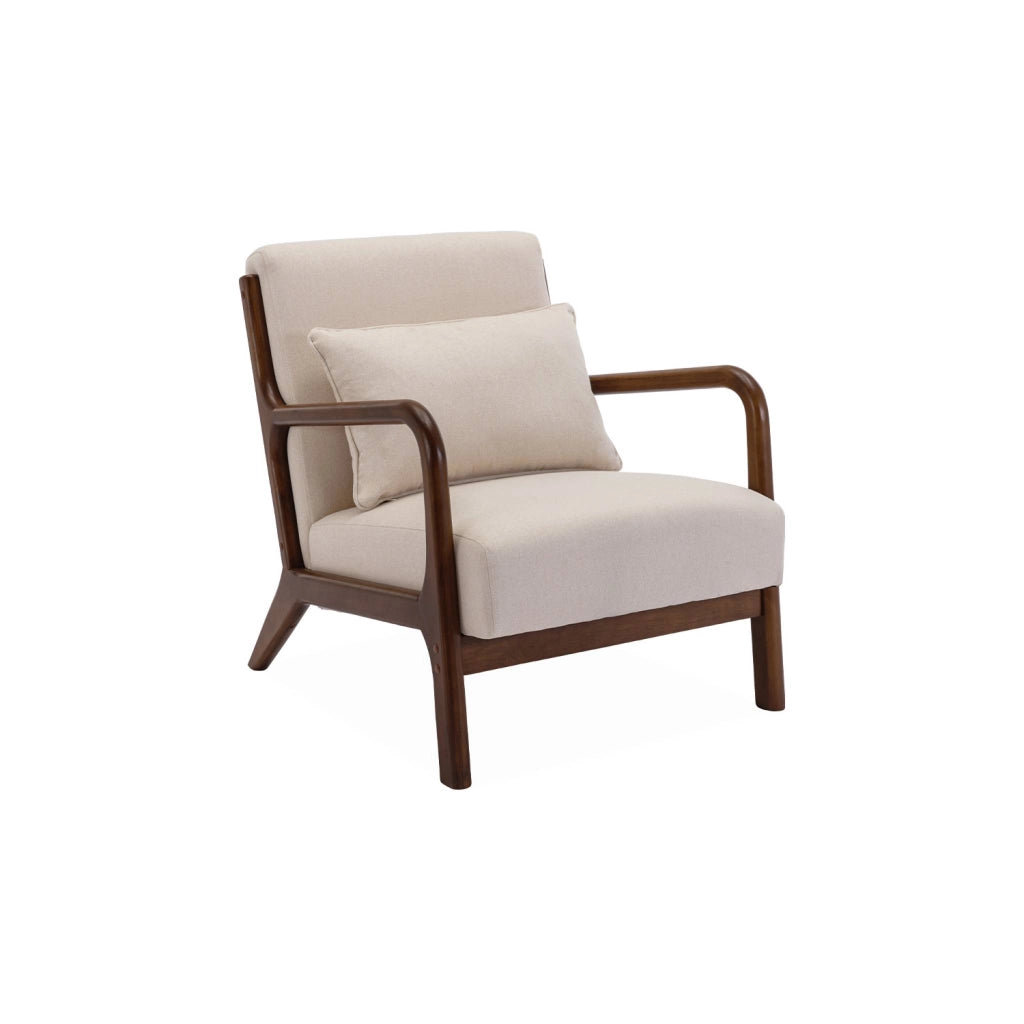 Set panca scandinava 2 posti e poltrona in legno di hevea, beige
