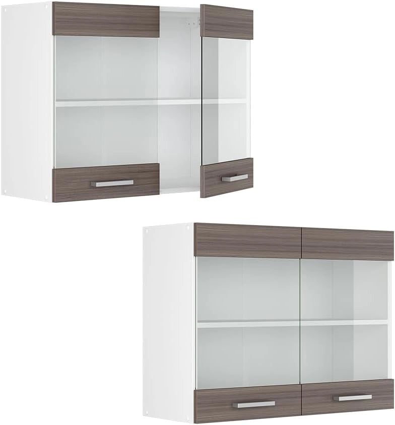 Mobile da cucina in vetro R-Line, Grigio nobile, 80 cm, per la libera combinazione all'interno di sistemi cucina modulari