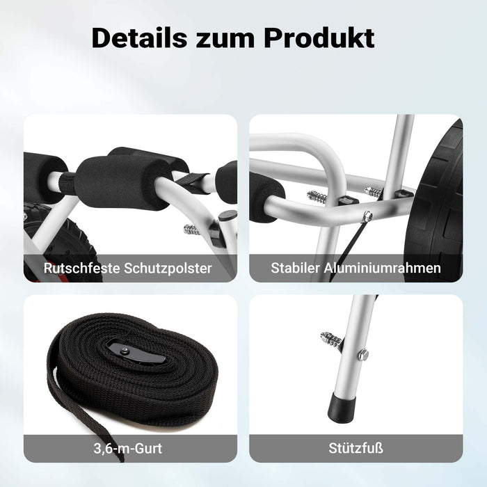 Carrello per trasporto kayak richiudibile In alluminio Ruote in PU Cinghia in nylon incl. Max 68 kg