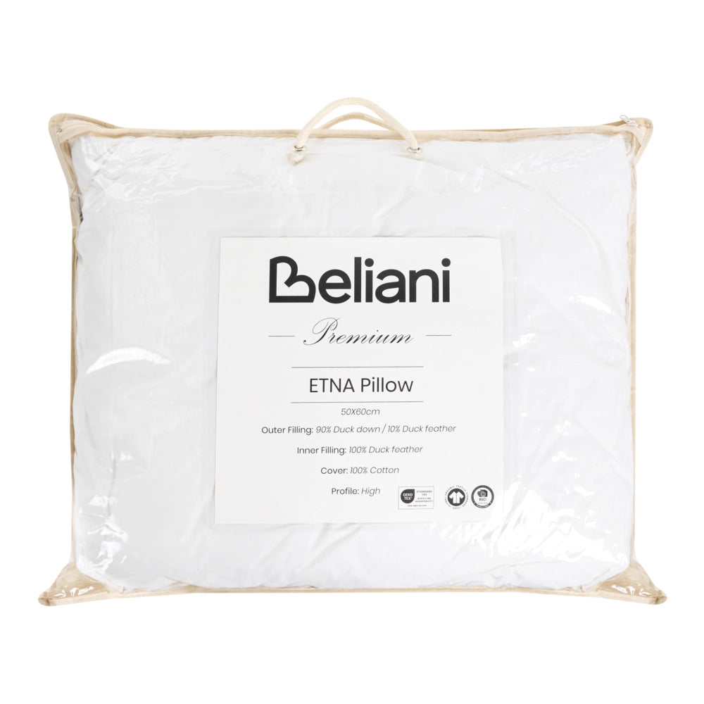 Cuscino alto a triplo scomparto Rivestimento in cotone premium Imbottitura in piuma d'oca Imbottitura in piuma d'oca Bianco 50 x 60 cm