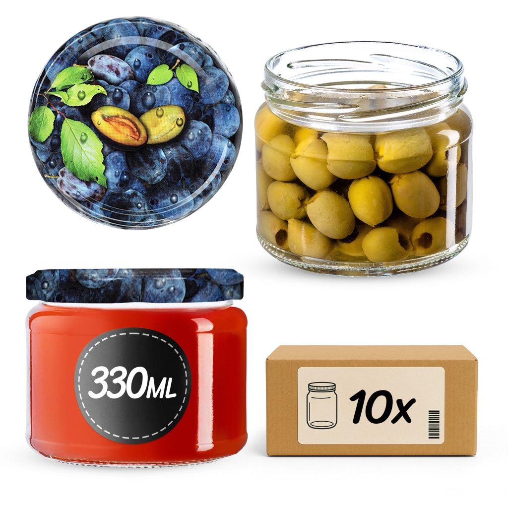 KADAX Sonka barattoli di vetro 330ml 10pz 82mm + coperchi "Prugna"