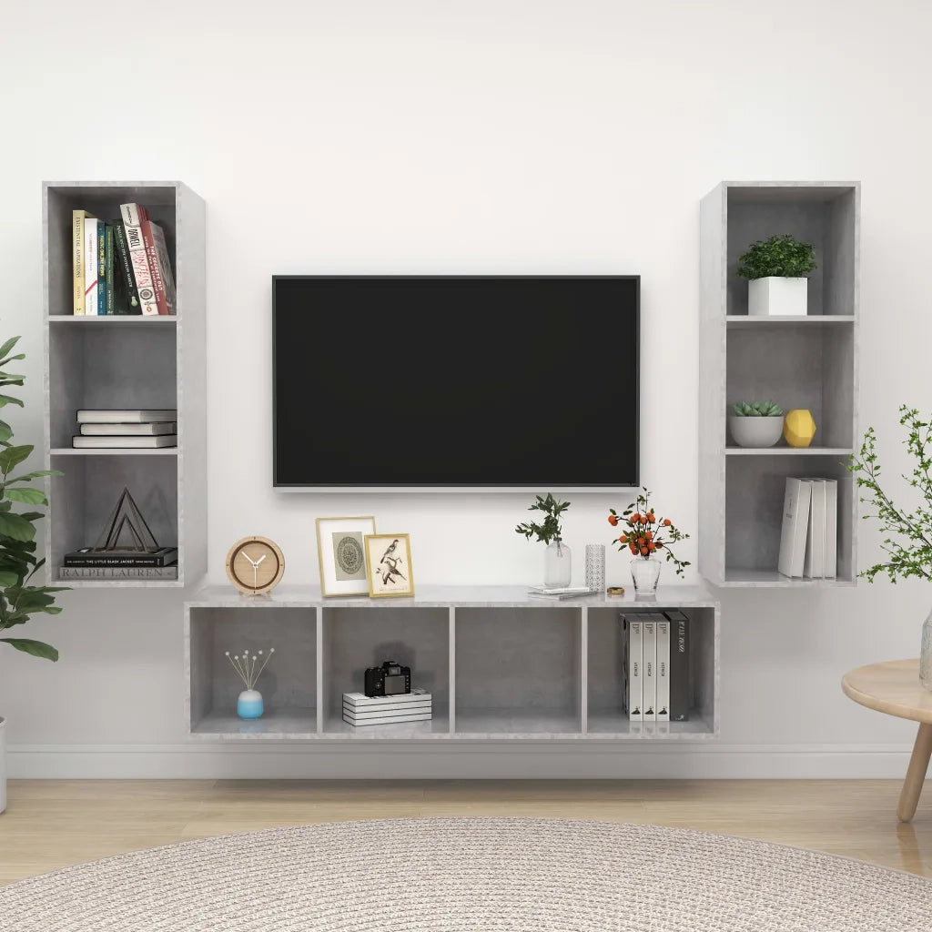 Set Porta TV 3 pz Grigio Cemento in Truciolato 3079749