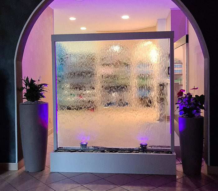 Cascata a Finestra Verticale 180x200x36 cm con Faretti in Acciaio Bianca