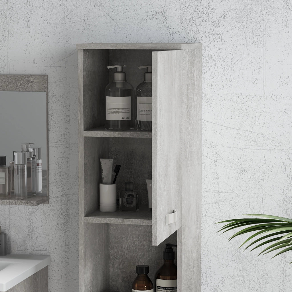 Easycomfort Set Mobili Bagno da 4 Pezzi con Lavabo da 60cm, Mobiletto, Colonna Bagno e Specchiera in Legno, Grigio