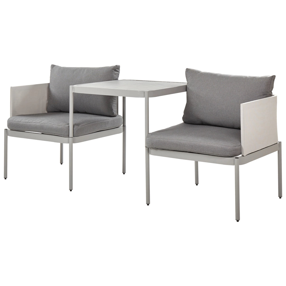 Set soggiorno giardino 2 posti in metallo robusto color grigio chiaro bianco esterno