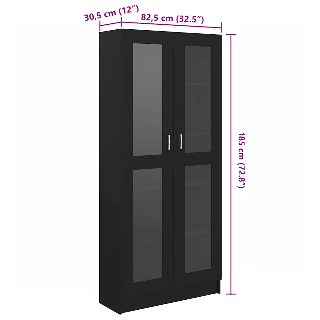 Armadietto con Vetrina Nero 82,5x30,5x185,5 cm in Truciolato