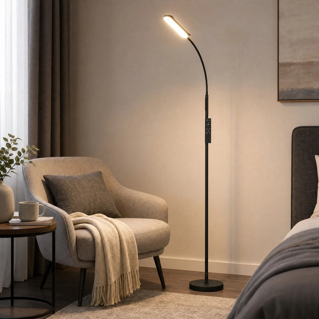Lampada da terra LED ?22x175 cm con collo di cigno regolabile in acciaio nera