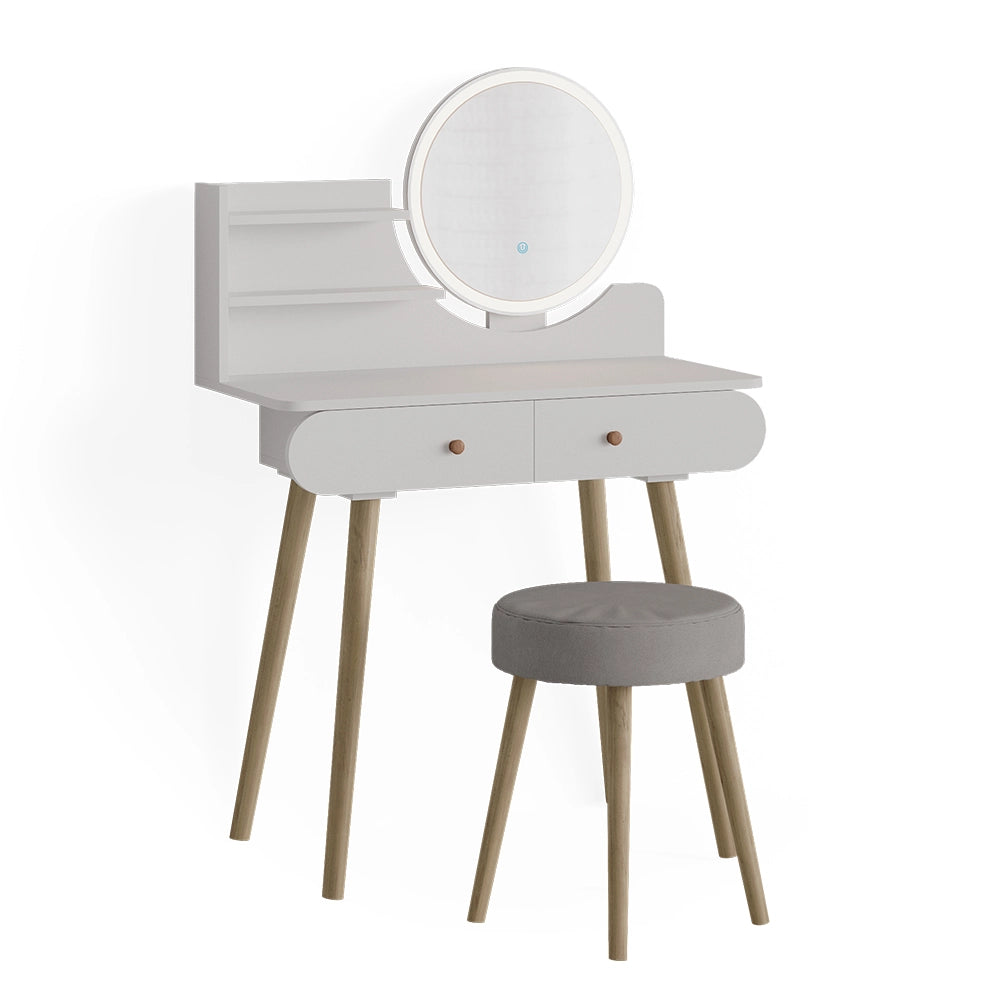 Vicco Tavolo da toeletta Bianco 80 cm con illuminazione LED e sgabello