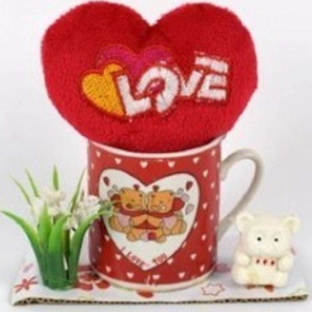 Trade Shop - Tazzina Con Cuore Love Peluche Idea Regalo San Valentino 10.5x11x5cm Confezione -