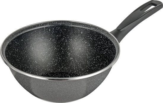 Piastra di cottura antiaderente, wok piatto di cottura in acciaio inossidabile, gas e elettrico, wok in alluminio nero, 20 cm