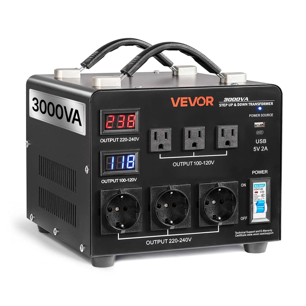 Trasformatore di Tensione Automatico 3000 VA 110V 220V Step-Up Step-Down, Convertitore con 3 Prese USA 3 Prese UE e Display LCD