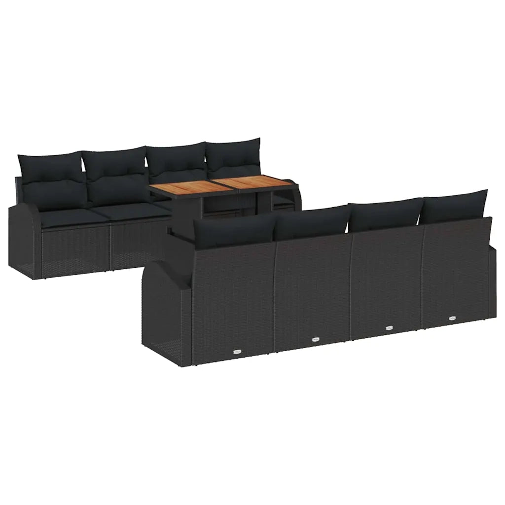 Set Divano da Giardino con archiviazione 9 pcs Nero Poly Rattan