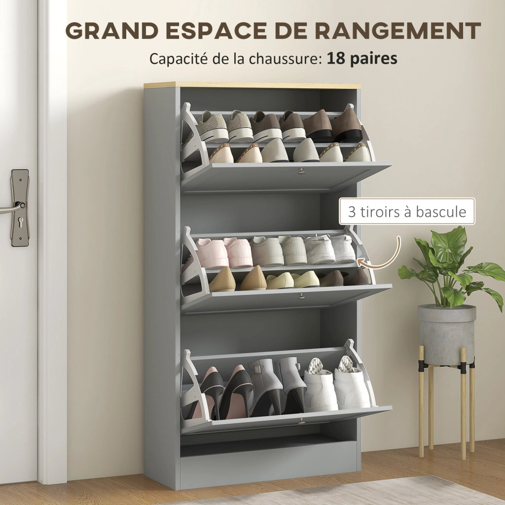 Scarpiera con 3 cassetti e ripiani regolabili ¨C zephmum ¨C grigio 60x23.5x115 cm