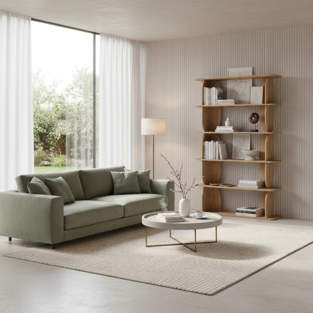Libreria Moderna In Melaminico Con 5 Ripiani A Giorno Per Soggiorno Salotto Studio Corridoio Zona Living E Ufficio Design Minimal Contemporaneo 120 X 181.5 X 34 Cm Rovere Naturale