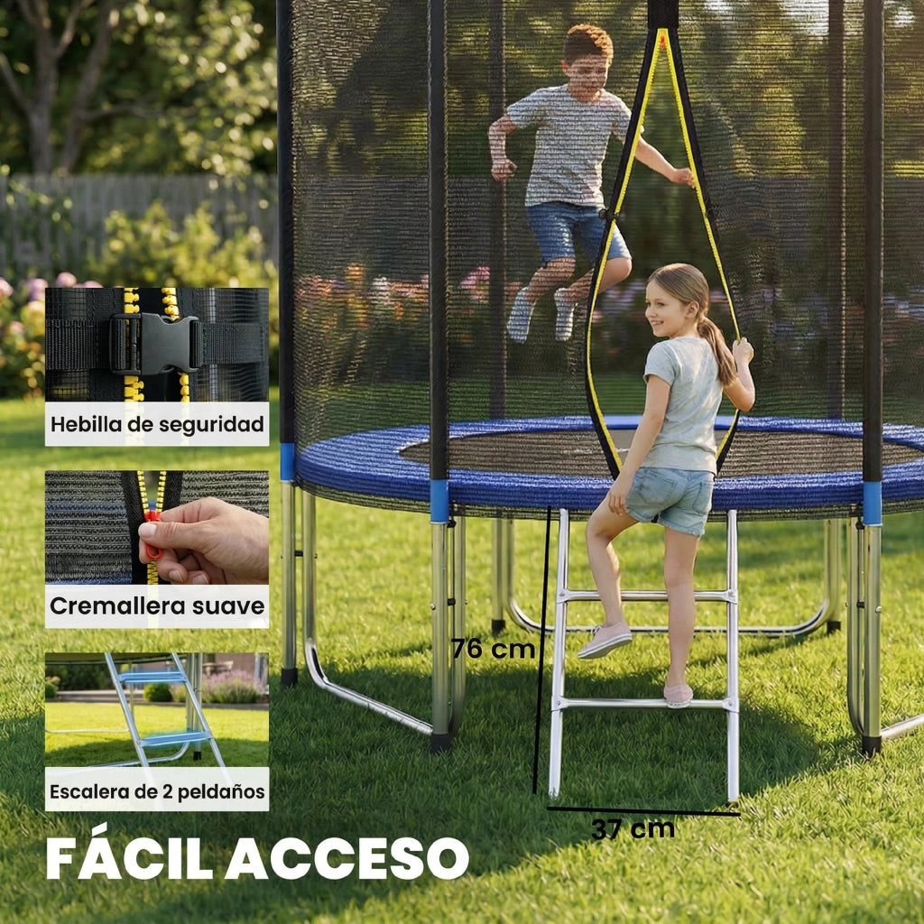 Trampolino da giardino con rete di sicurezza e scala ¨C zephmum ¨C Blu ?244 cm