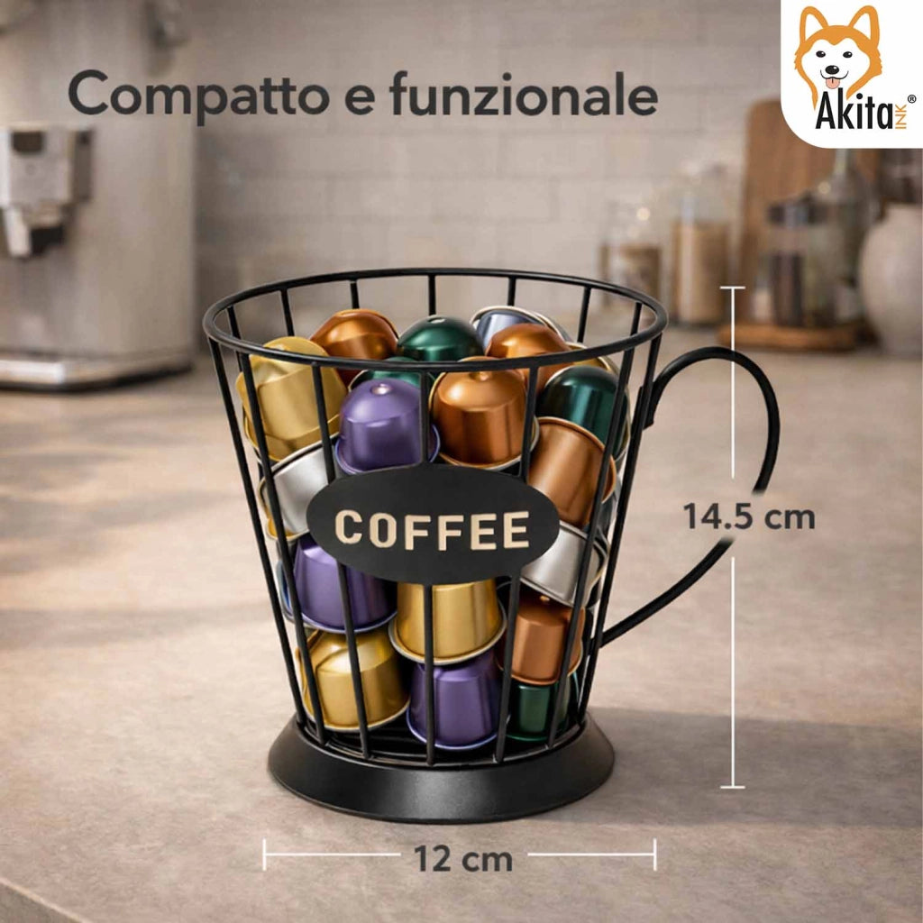 Akitaink Portacapsule Caffe' in Metallo Design Tazza Nero