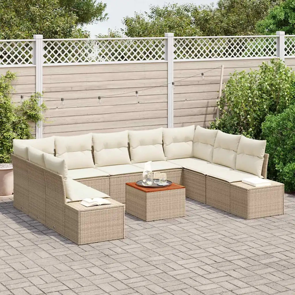 Set Divano da Giardino con cuscino 10 pcs Beige polyrattan