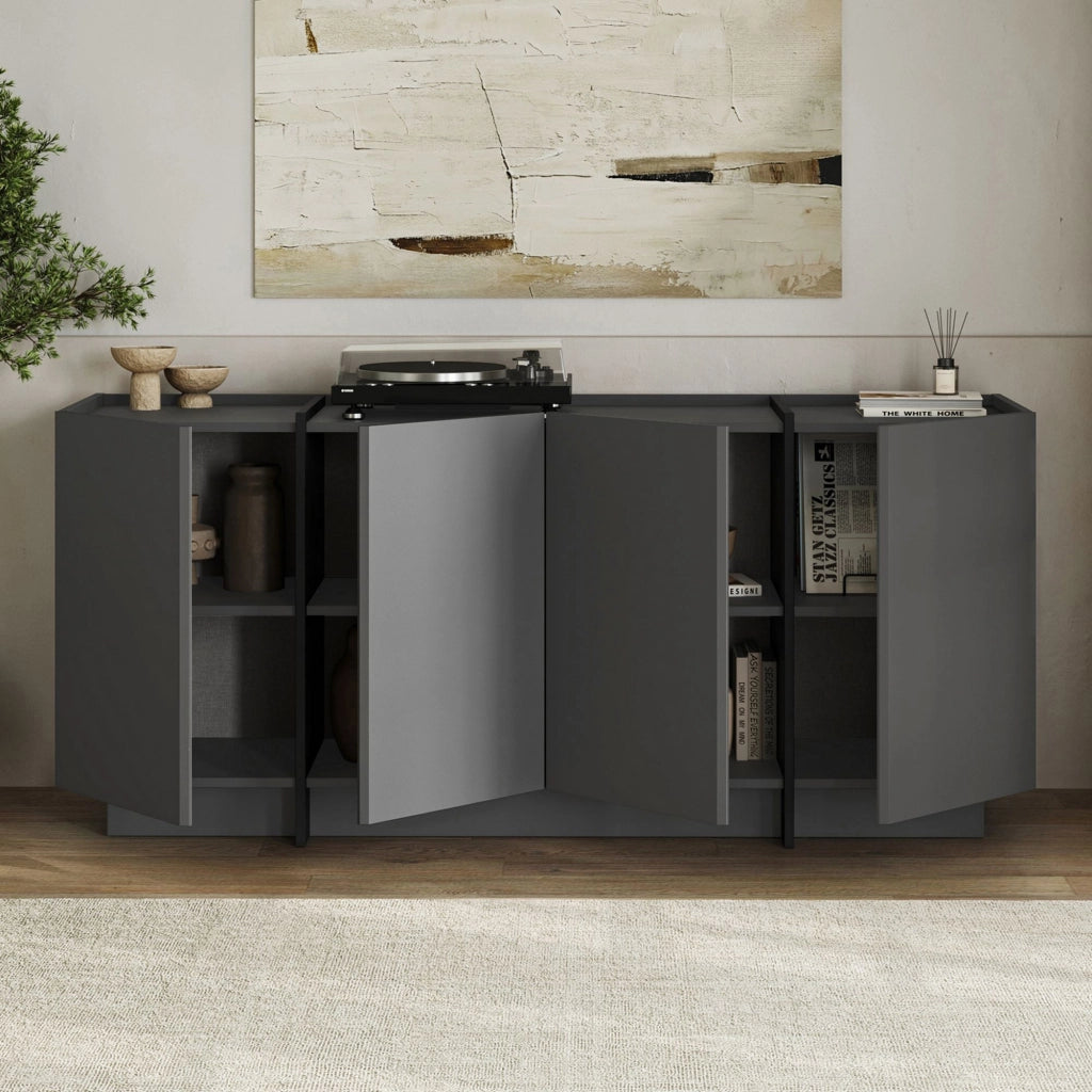 Credenza in legno "Dorma" - 180 x 45 x 80 cm - Antracite / Nero