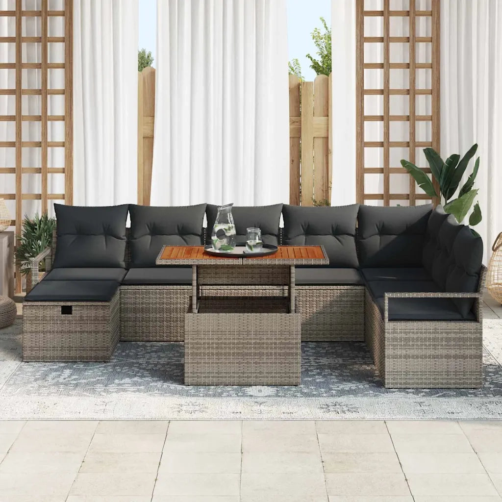 Set Divano da Giardino 9 pcs Grigio polyrattan