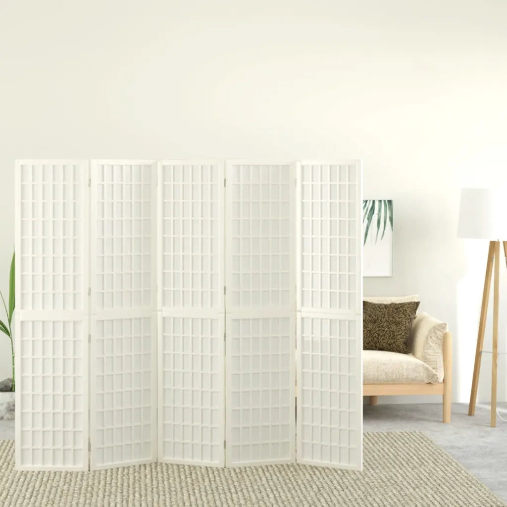 Divisorio Ambienti | Divider per stanze | Paravento Pieghevole 5 Pannelli Stile Giapponese 200x170 Bianco
