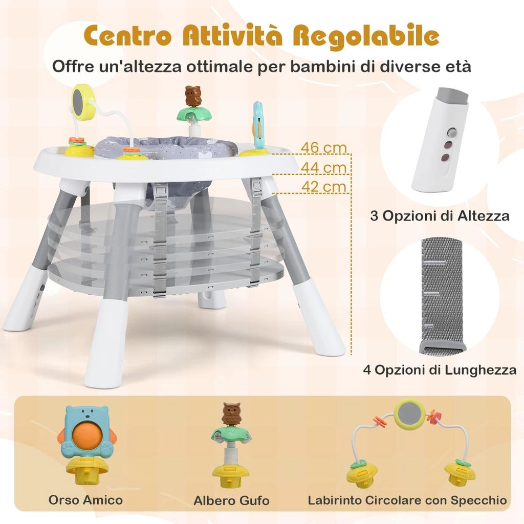Seggiolone Pappa Bambini, con Cintura e Vassoio Rimovibile (Grigio) | Sedia Evolutiva per Neonati 6-36 Mesi con Cintura e Vassoio Rimovibile, 3 Giochi e Cestino