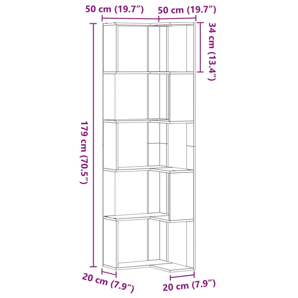 vidaXL Libreria Angolare 5Ripiani Legno Vecchio 50x50x179 cm Legno
