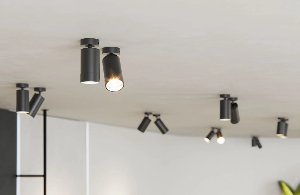 Crown Faretto LED da Soffitto Base 25W Orientabile con Fascio Regolabile 24-60 gradi, Tecnologia Switch 2700K-4000K, Nero Opaco, Installazione Doppia
