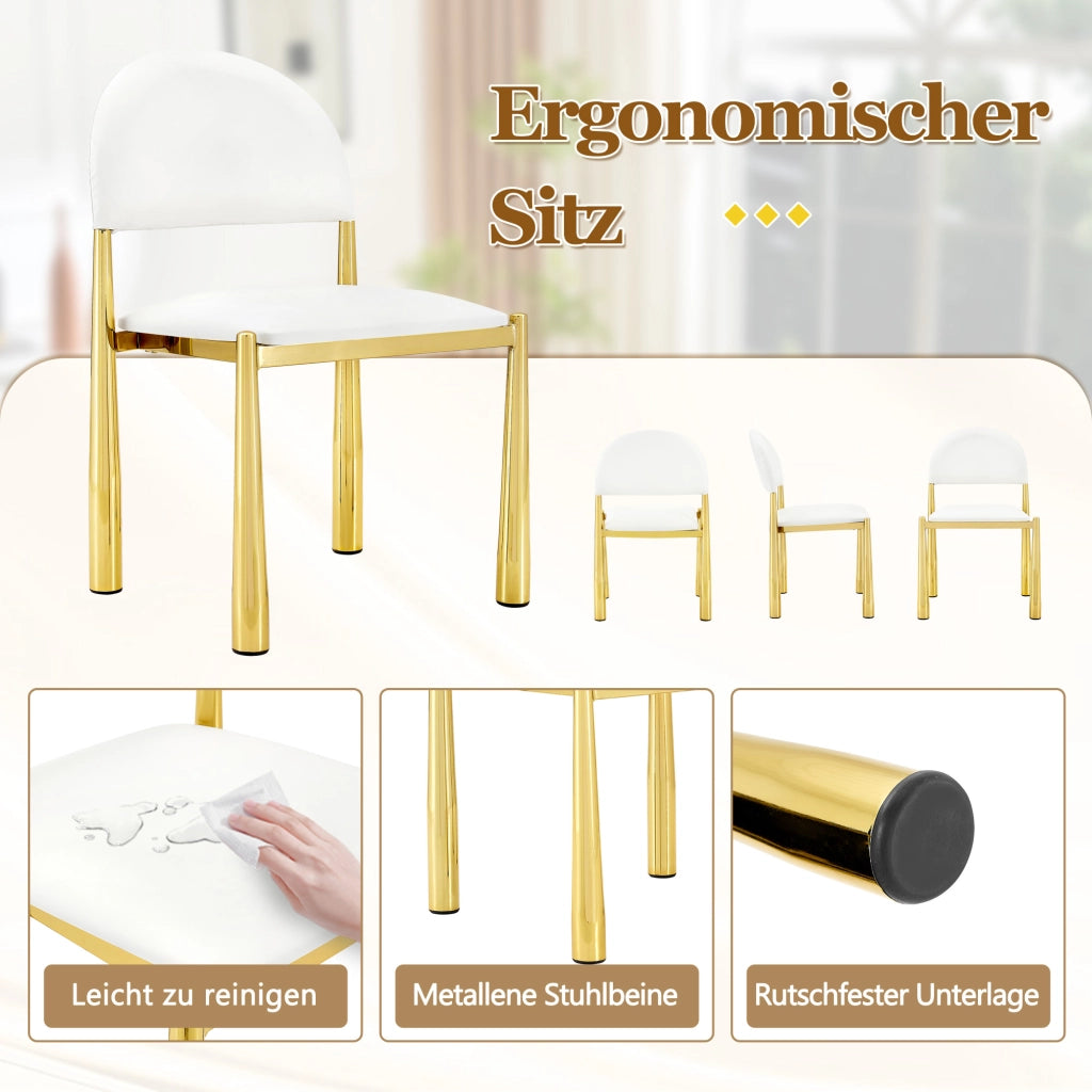 Sedia da Pranzo con Schienale Semicircolare Ergonomico e Gambe in Metallo, in PU Bianco 80 cm
