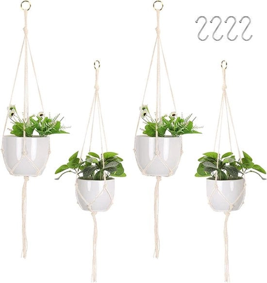 Cestello per piante - Cestelli Macramé Cestelli per piante appesi Decorazione per balconi e terrazzi - 4 pezzi (2 misure) con ganci