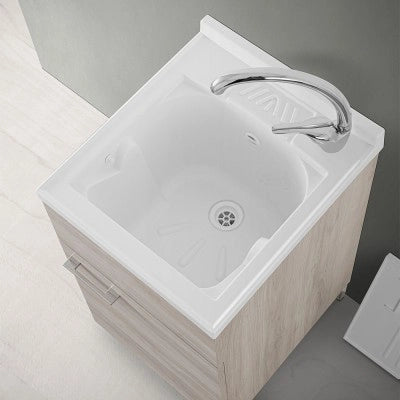 Mobile lavatoio 45x50 cm 1 anta rovere grigio con vaschetta in resina