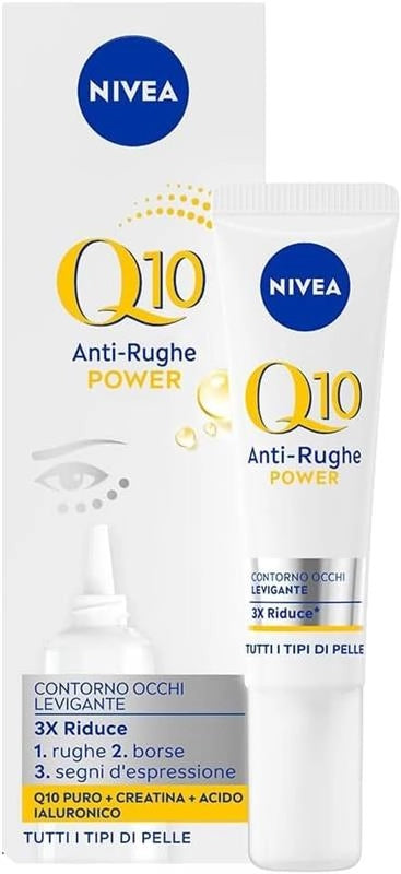 NIVEA CREMA VISO ANTI RUGHE POWER Q10 CONTORNO OCCHI RIDUCE RUGHE BORSE SEGNI D'ESPRESSIONE CON CREATINA E ACIDO IALURONICO 15ML