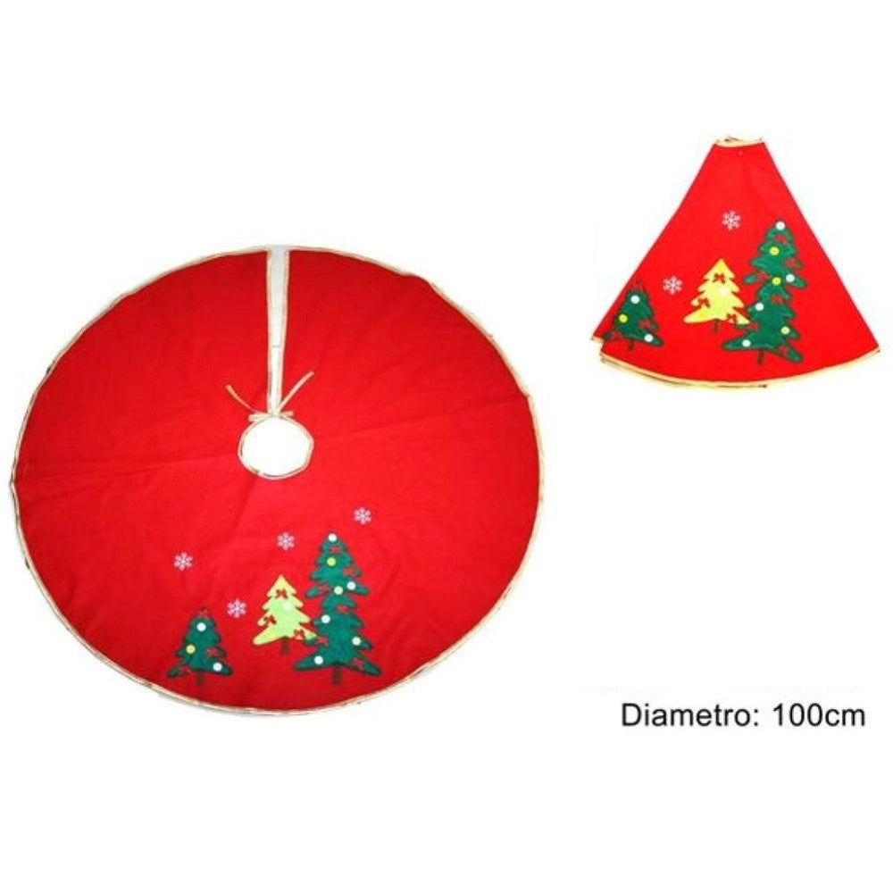 Trade Shop - Tappeto Gonna Copertura Base Albero Di Natale 100cm Rosso Decorazioni Natalizie -
