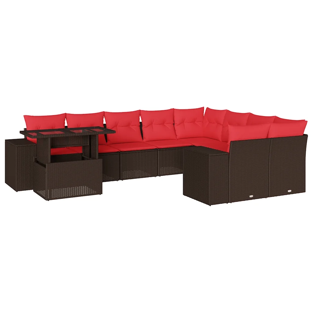 Set Divani da Giardino 10 pz con Cuscini Marrone in Polyrattan 3269404
