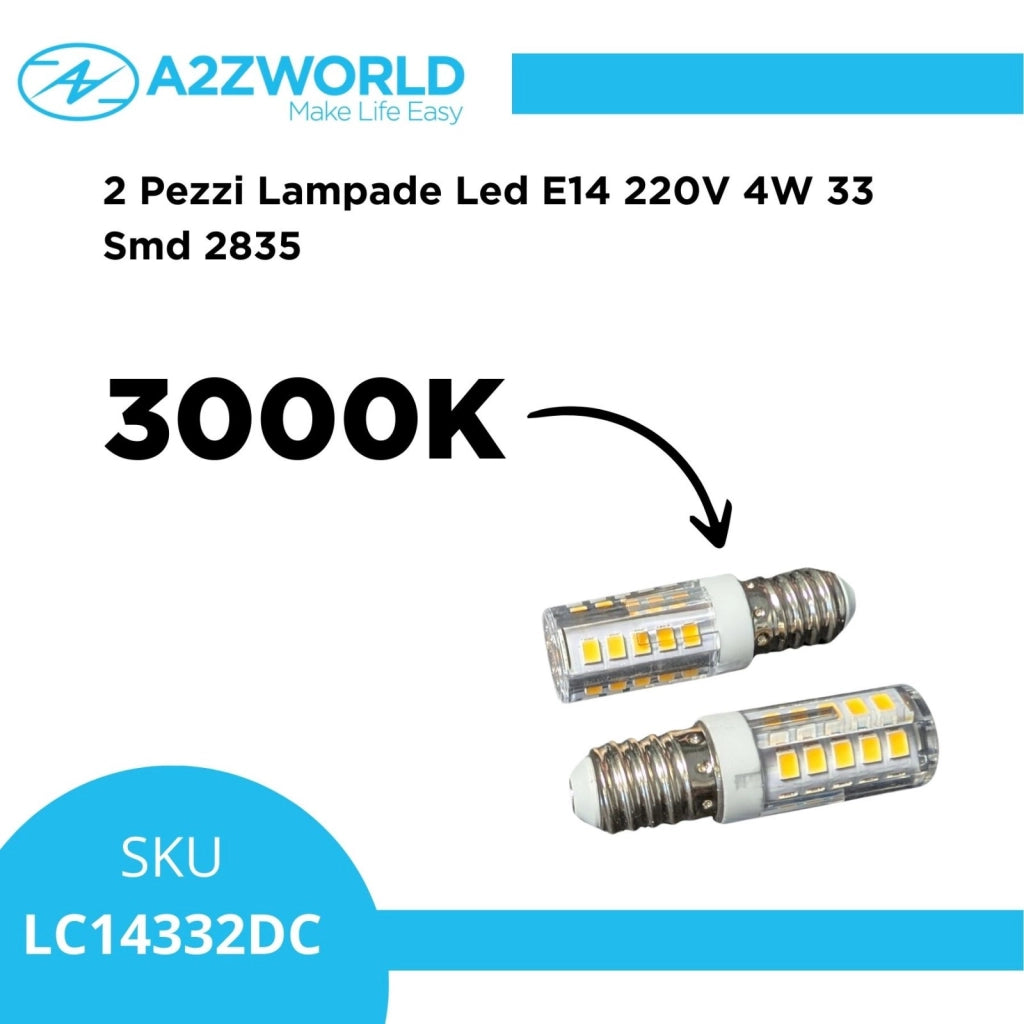 2 Pezzi Lampade Led E14 220V 4W Bianco Caldo 3000K 33 Smd 2835