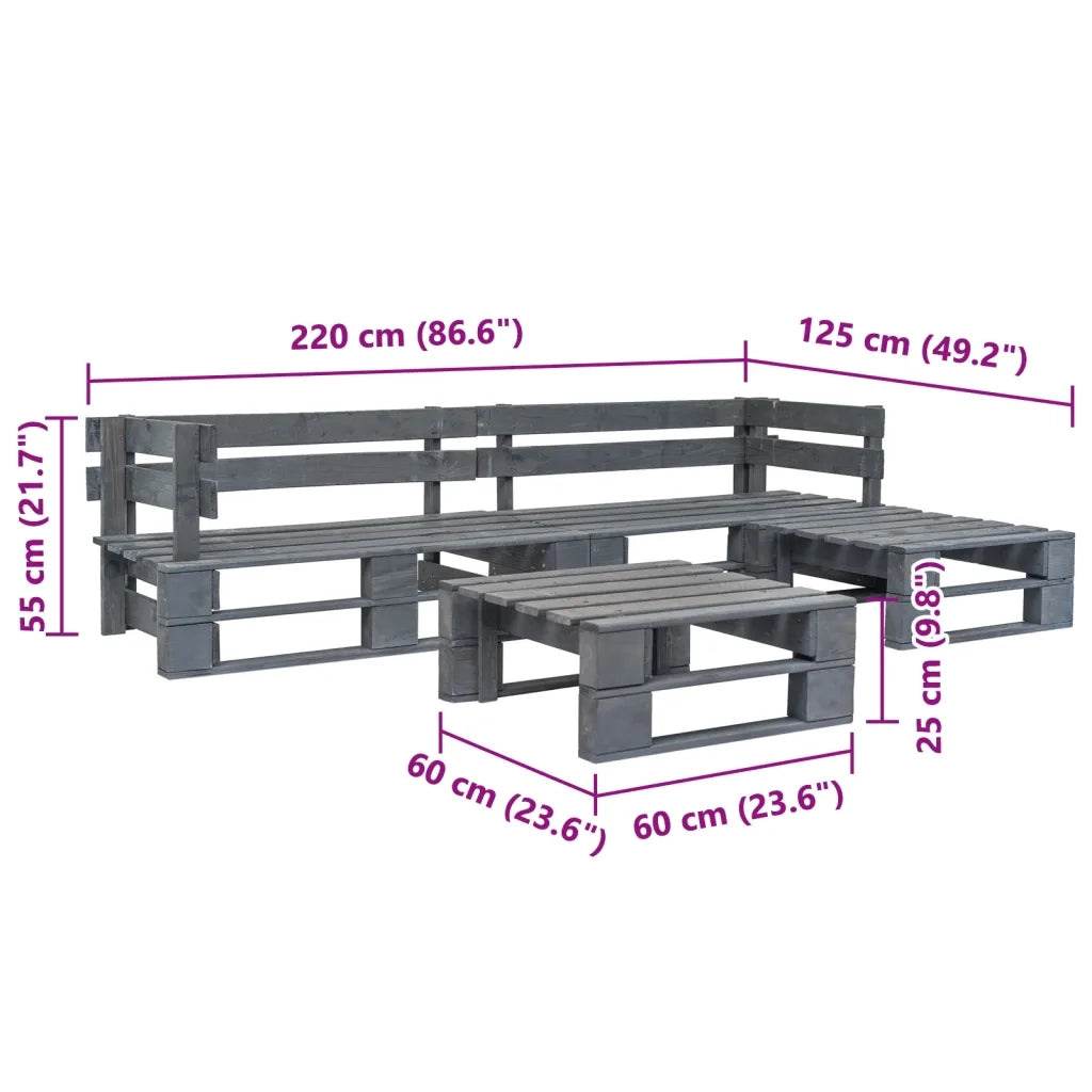 Set Divani da Giardino con Pallet 4 pz | Set Salotto da Giardino in Legno Grigio
