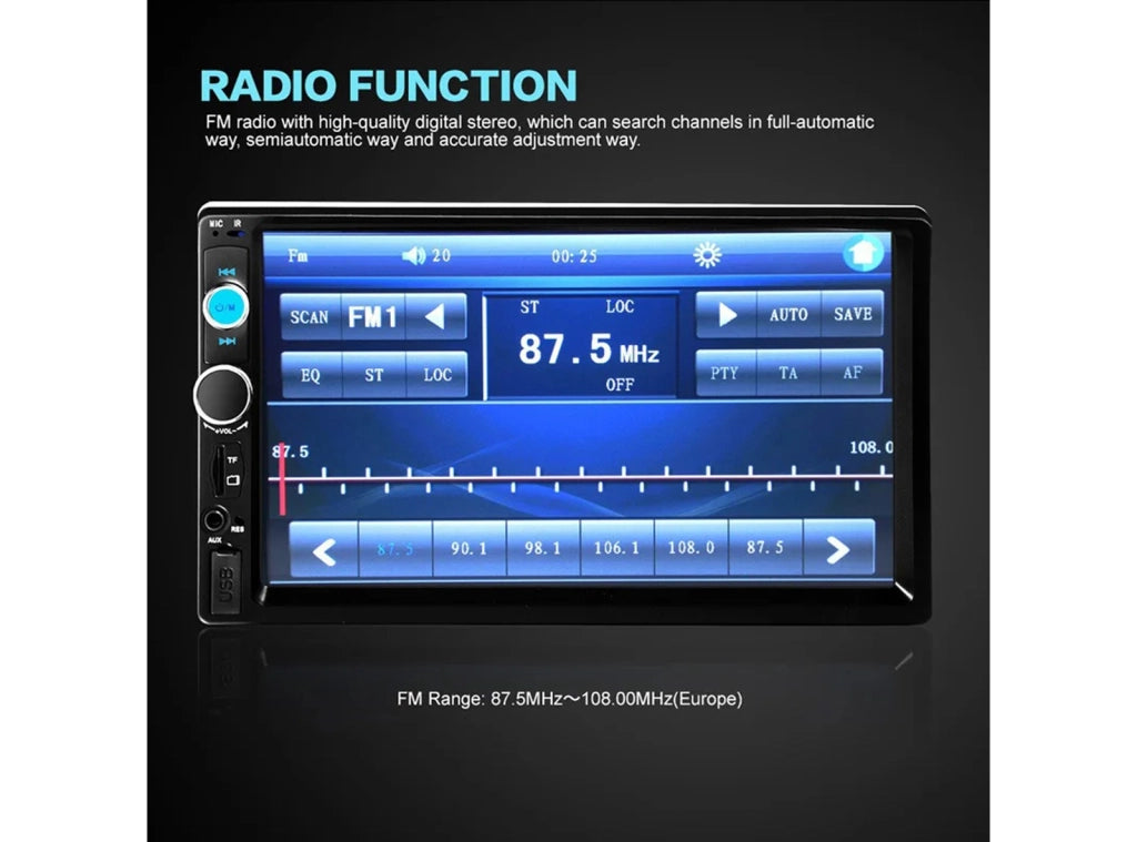 Autoradio 2 Din Touch Screen da 7 "Pollici Bluetooth Car audio AUX FM Supporto Telecamera Posteriore e Telecomando