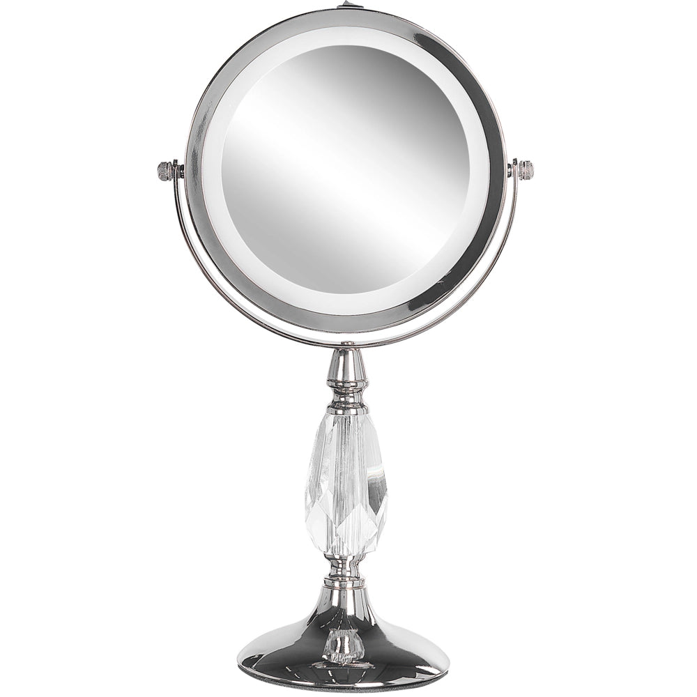 Specchio da tavolo double face per trucco a LED metallo argento ø 18 cm 1x / 5x