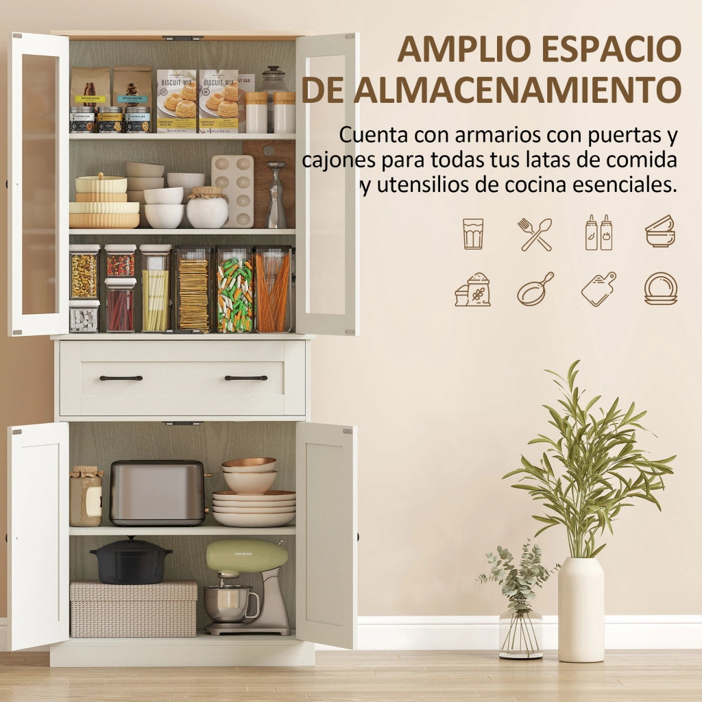 Mobile da Cucina con Ante in Acrilico e Cassetto ¨C Zephmum ¨C 76x40x182,5 cm Crema