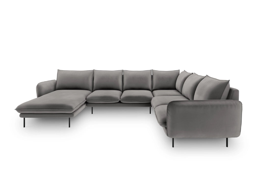 Cosmopolitan Design - Divano panoramico destro "Vienna" 7 posti in velluto grigio chiaro 