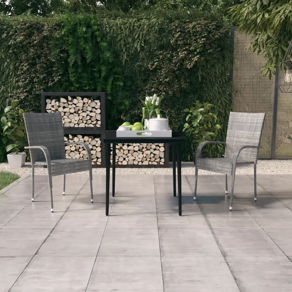 Set da Pranzo per Giardino Grigio e Nero 3 pz con Cuscini cod mxl 41003
