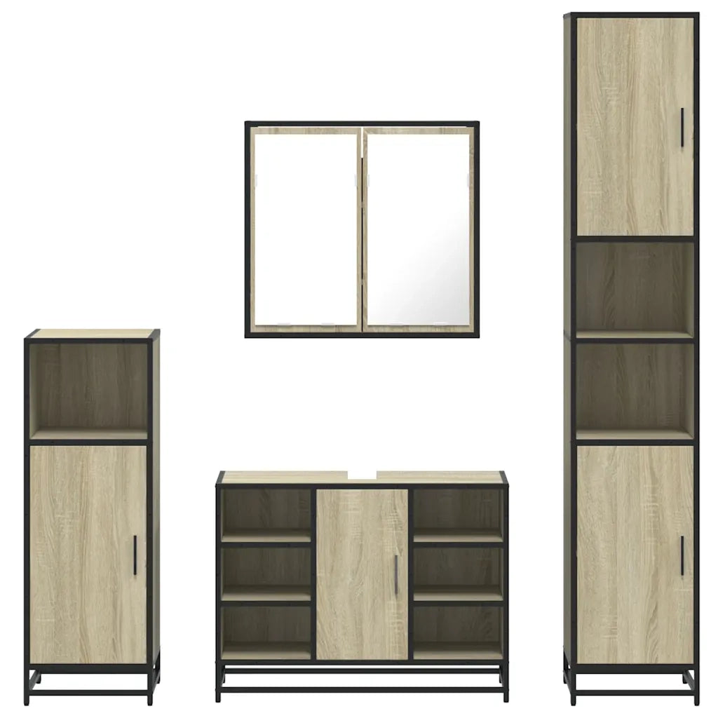 Set Mobili da Bagno 4 pz Rovere Sonoma in Legno Multistrato
