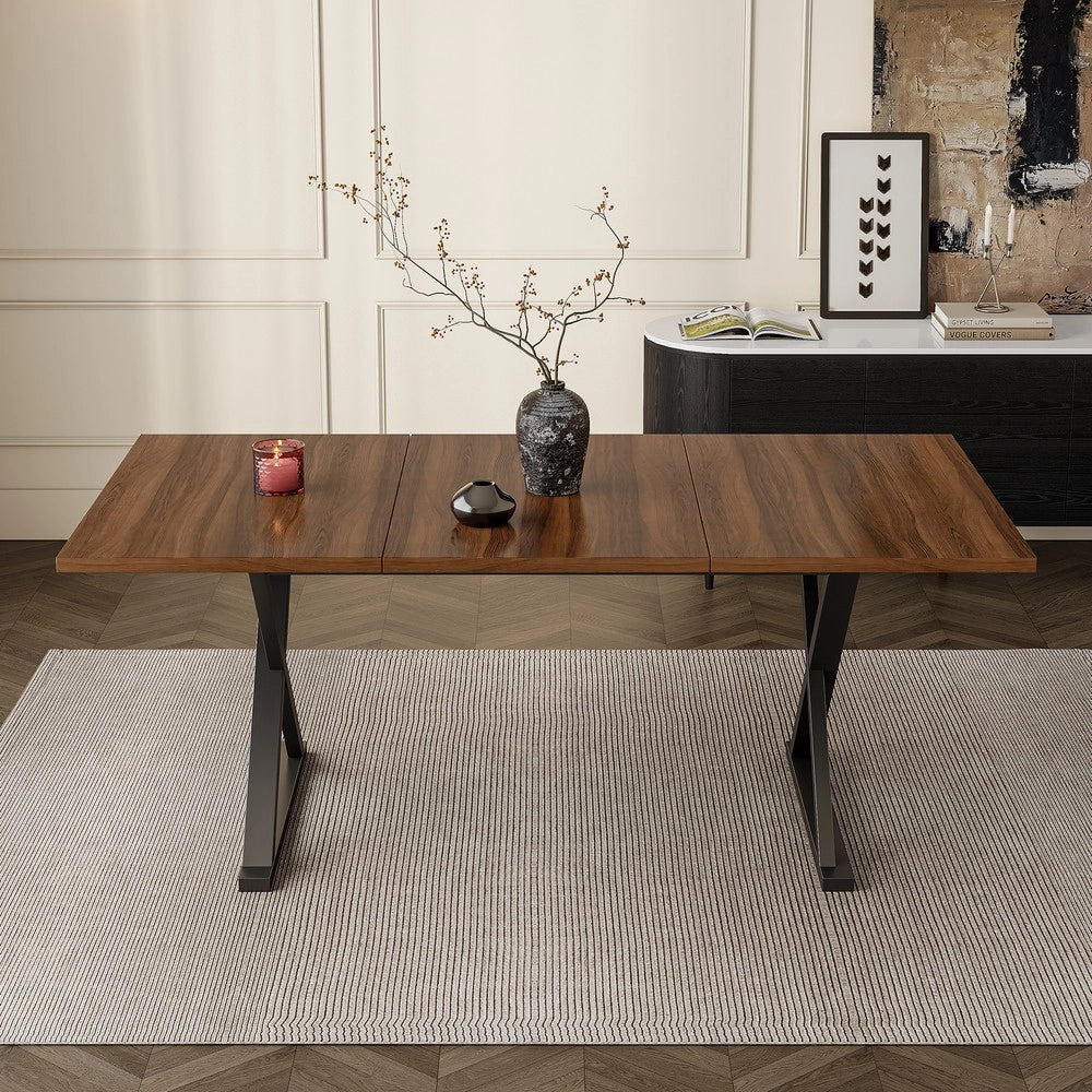 Tavolo da pranzo moderno - Zephmum - 180x90x75 cm - Noce + Nero - Robusto, per 6-8 persone