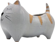 Vaso ornamentale per piante con motivo di gatto in ceramica, scala di colore chiaro - 21x12x14 cm