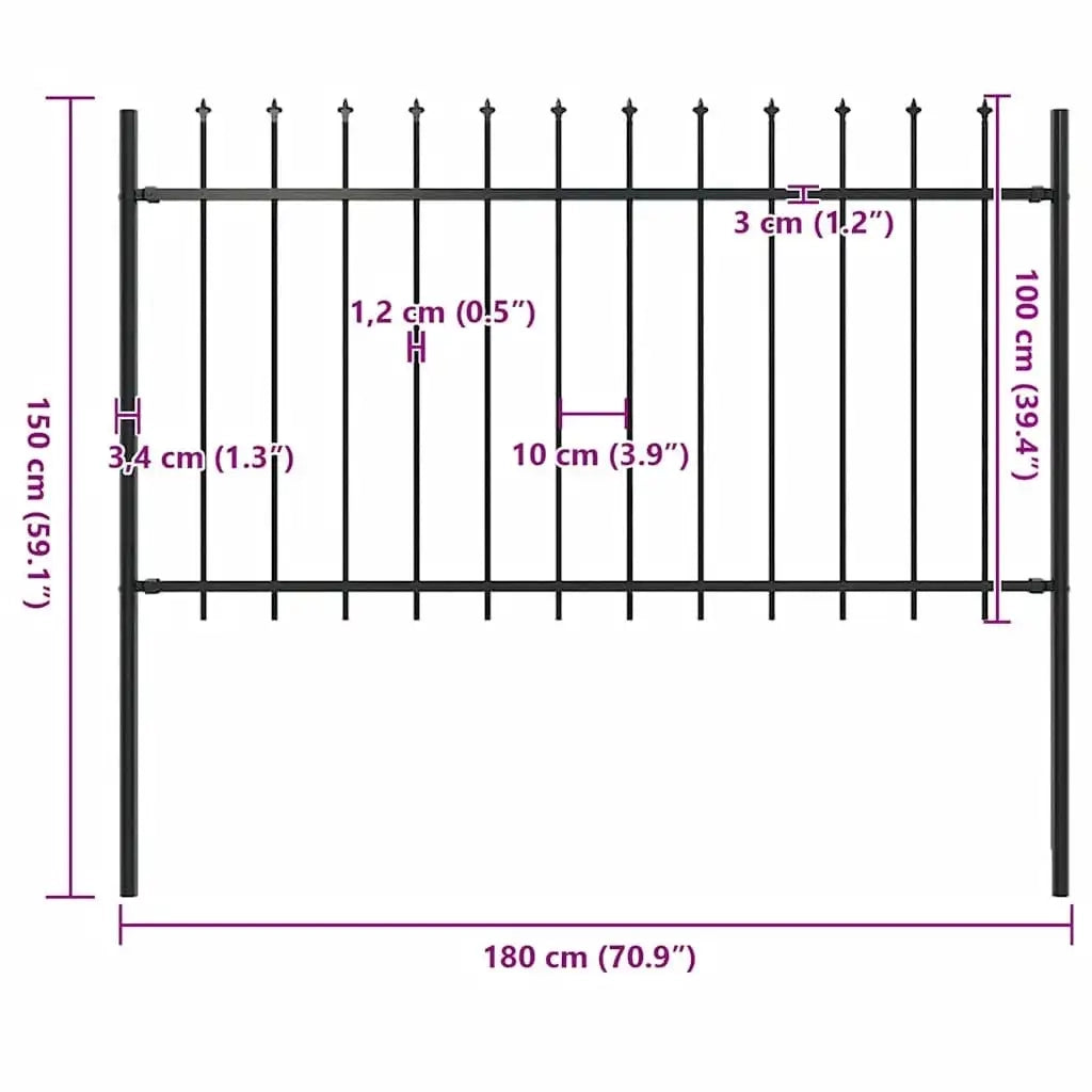 Recinzione da Giardino | Recinzione da cortile Woerden con Punta a Lancia in Acciaio 181x100 cm Nero