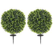Set di 2 piante artificiali, sfere di bosso artificiali con paletto da terra, per uso interno ed esterno, resistenti ai raggi UV, verdi