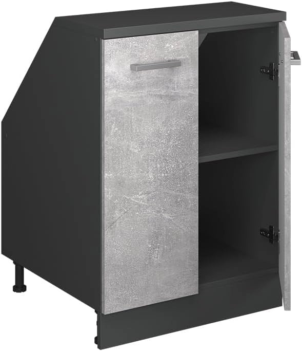 Mobile sottotetto Rion, Calcestruzzo, 60 x 81.6 cm con 2 porte, carcassa 60 cm profondità, adatto per il salvaspazio sotto tetti spioventi